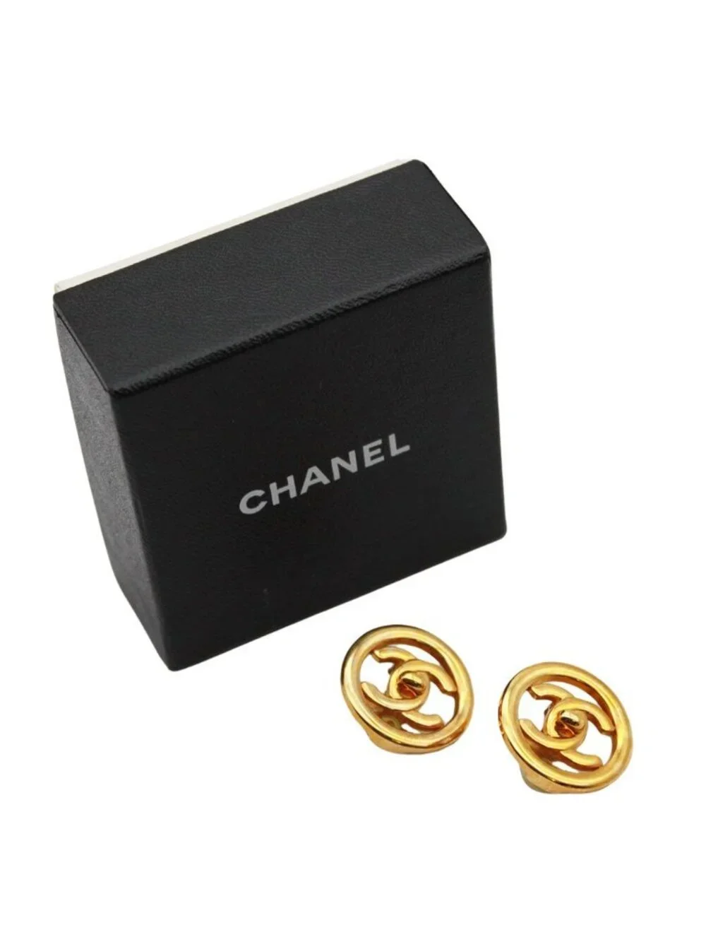 Chanel Earrings Gold Plated Large CC Logo 97